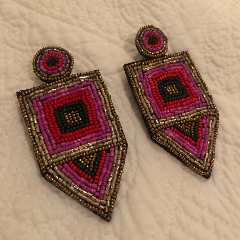 BaubleBar Pink Red Gold Beaded Geometric Drop Earrings